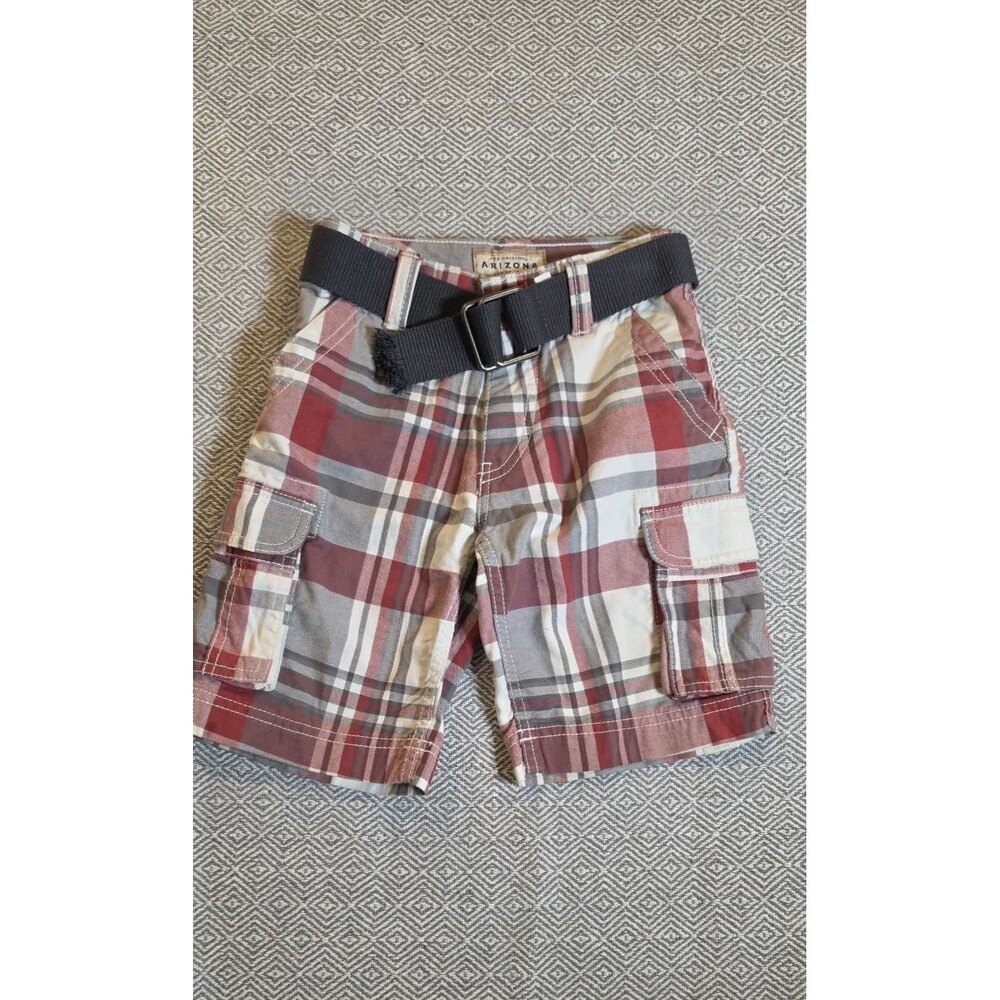 The Original Arizona Jean Co. Boys Size 5 Plaid Cargo Shorts Red Gray White